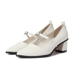 Marcie Mrc003 Strap Block Heel Pumps in Cream Leather 37
